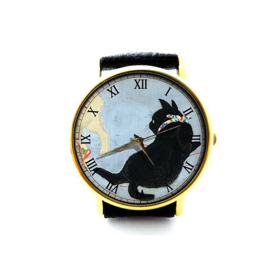 Cat Leather Watch, Unisex Watch, Ladies Watch, Mens Watch, Cat Jewelry