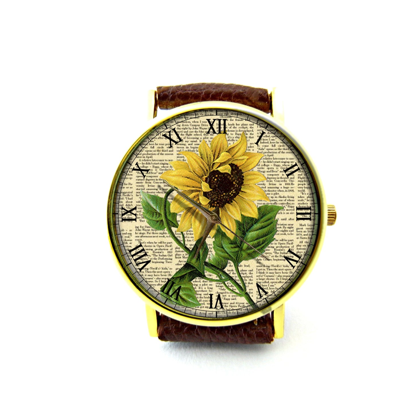 Vintage Sunflower Leather Watch, Floral Watch, Botanical Watch, Ladies Watch, Mens Watch