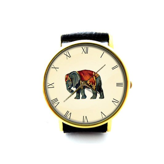 Vintage Elephant Leather Watch, Unisex Watch, Ladies Watch, Mens Watch, Pattern 2