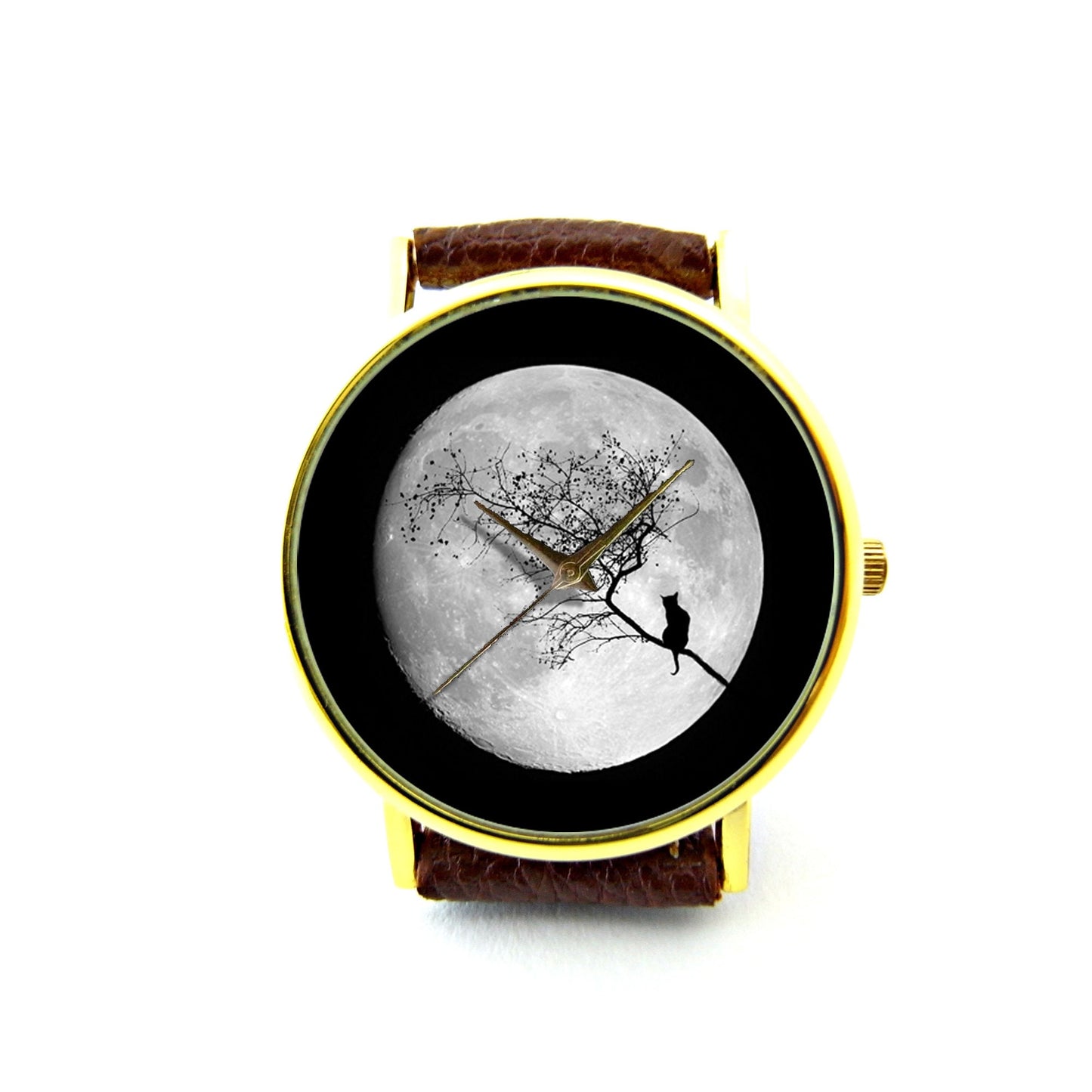 Cat On The Moon, Cat On The Moon Leather Watch, Unisex Watch, Ladies Watch, Mens Watch, Cat On The Moon Jewelry