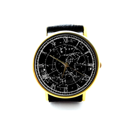 Vintage Constellation Leather Watch, Astronomy Watch, Stars Watch, Celestial Map Watch, Ladies Watch, Mens Watch, Stars Jewelry, Pattern 3