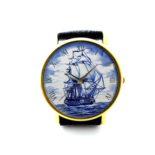 Delft Leather Watch, Delft Accessory, Ladies Watch, Mens Watch, Delft Jewelry, Pattern 5