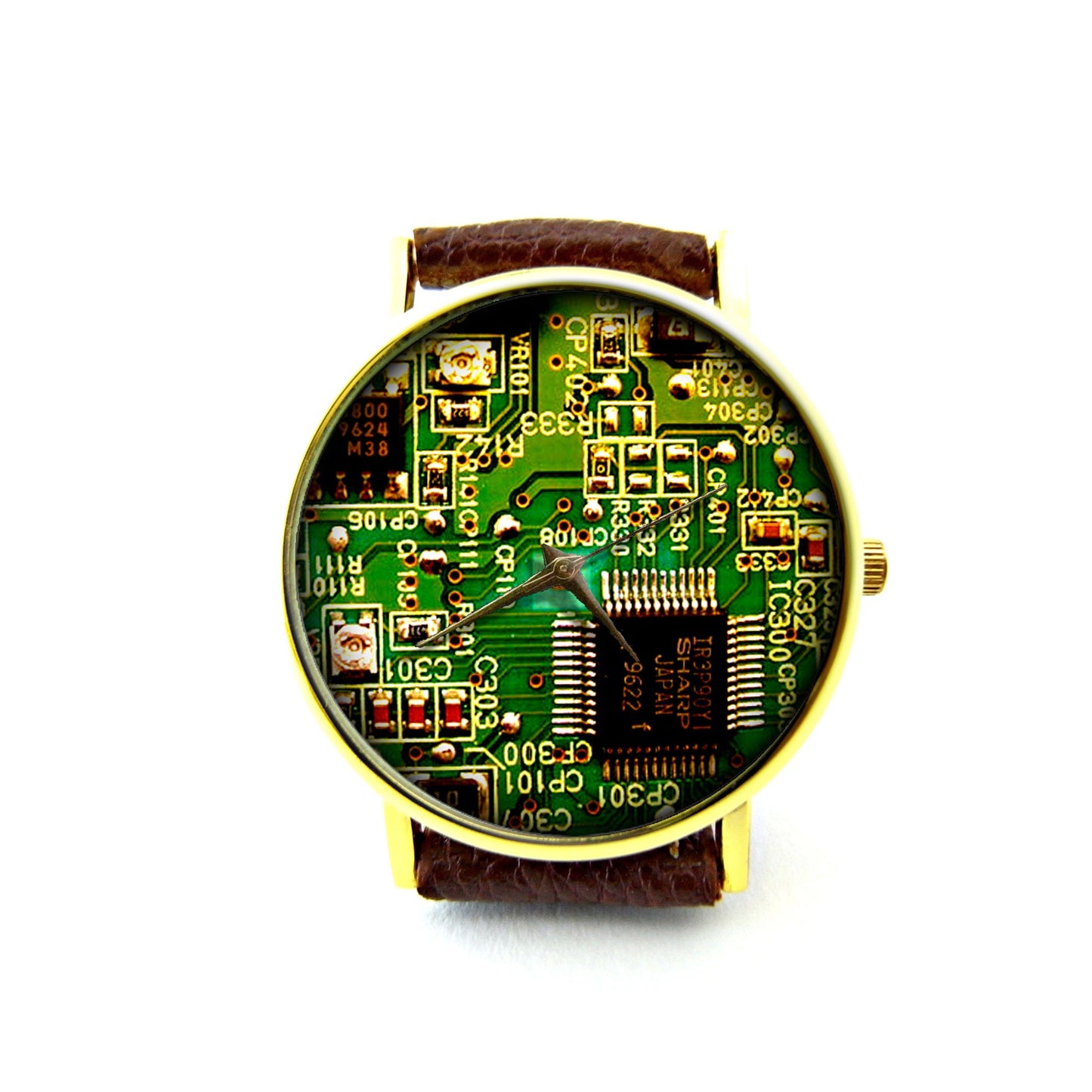 Circuit Board Leather Watch, Unisex Watch, Ladies Watch, Mens Watch, Circuit Board Jewelry, Pattern 1