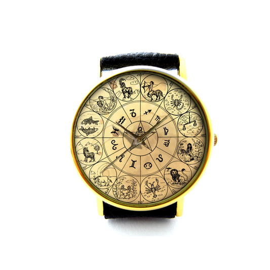 Zodiac Signs Leather Watch, Unisex Watch, Ladies Watch, Mens Watch, Pattern 2