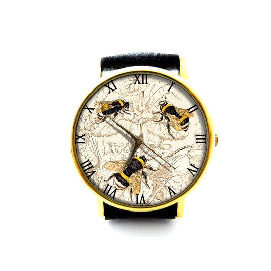 Vintage Honey Bee Leather Watch, Insect Watch, Unisex Watch, Ladies Watch, Mens Watch, Pattern 2