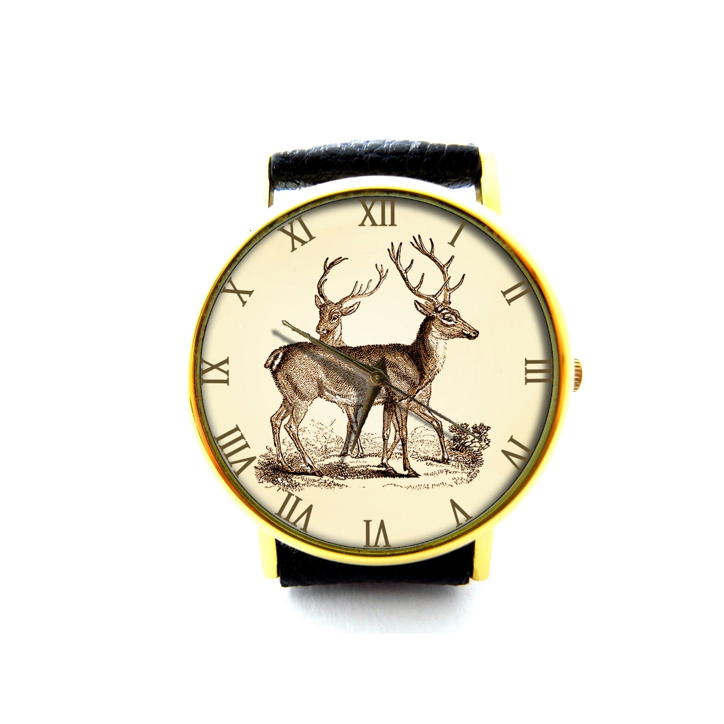 Vintage Deer Stag Leather Watch, Unisex Watch, Ladies Watch, Mens Watch, Deer Jewelry