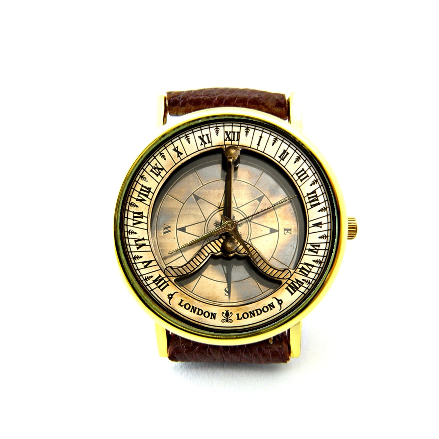 Compass Leather Watch, Vintage Compass Watch, Antique Compass Watch, Compass Watch, Ladies Mens Watch, Compass Jewelry, Pattern 1