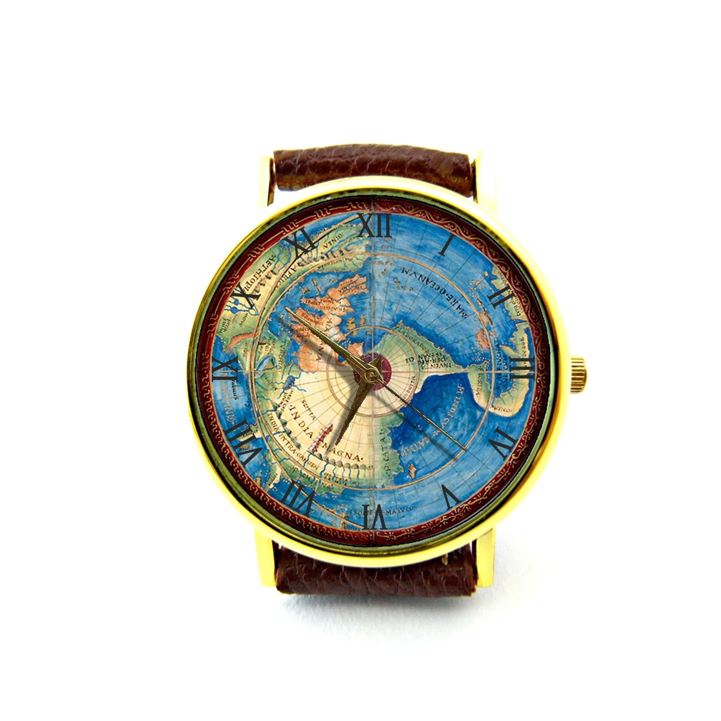 World Map Leather Watch, Map Watch, Vintage Map Watch, Antique Map Watch, Ladies Watch, Mens Watch, Map Jewelry, Pattern 1