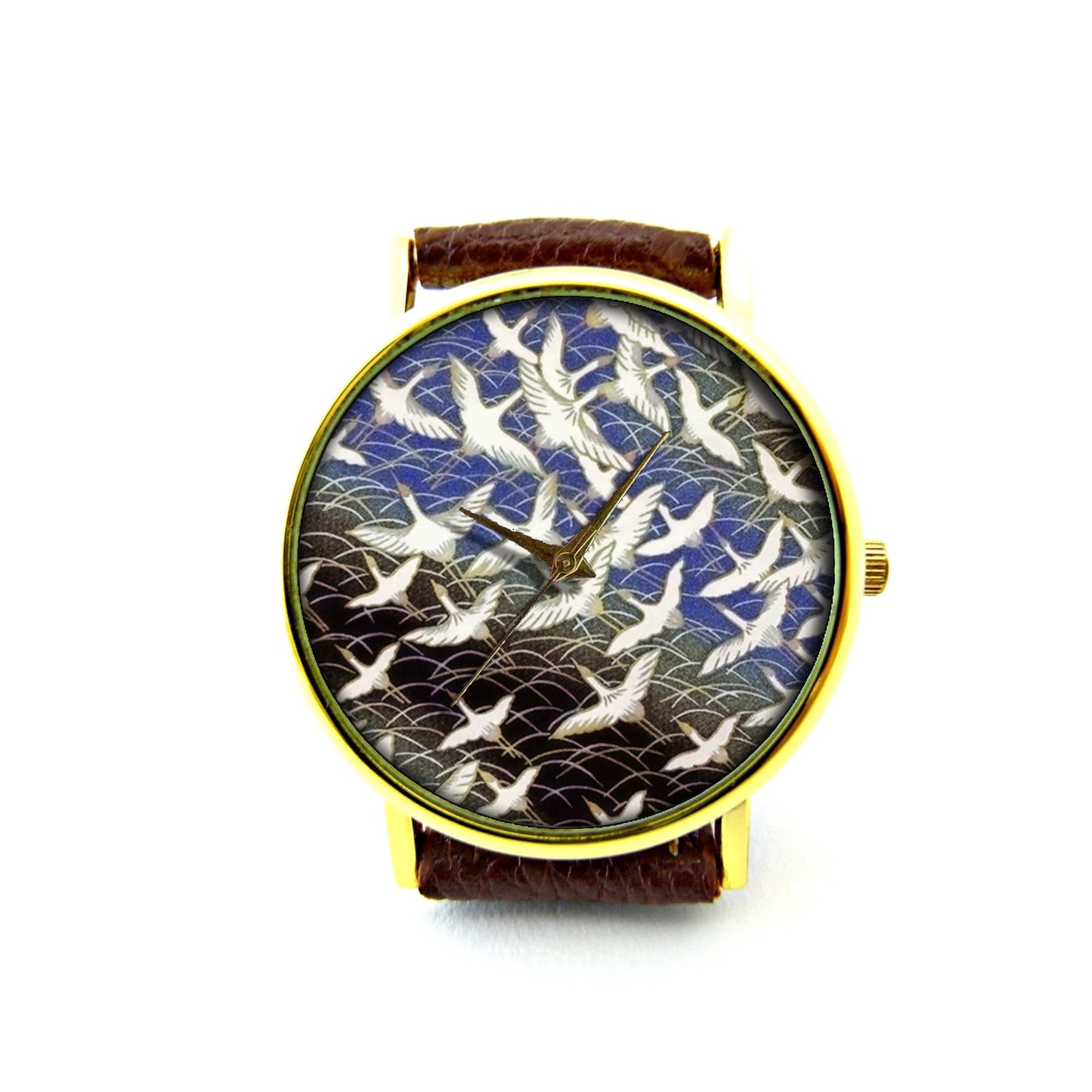 Snow Geese Leather Watch, Bird Leather Watch, Japanese Art Leather Watch, Unisex Watch, Ladies Watch, Mens Watch, Pattern 2