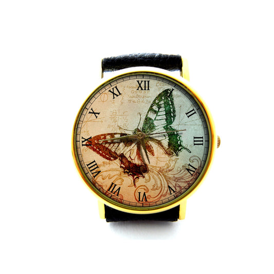 Butterfly Leather Watch, Wisdom Circles Leather Watch, Butterfly, Art Leather Watch, Ladies Watch, Mens Watch, Butterfly Jewelry