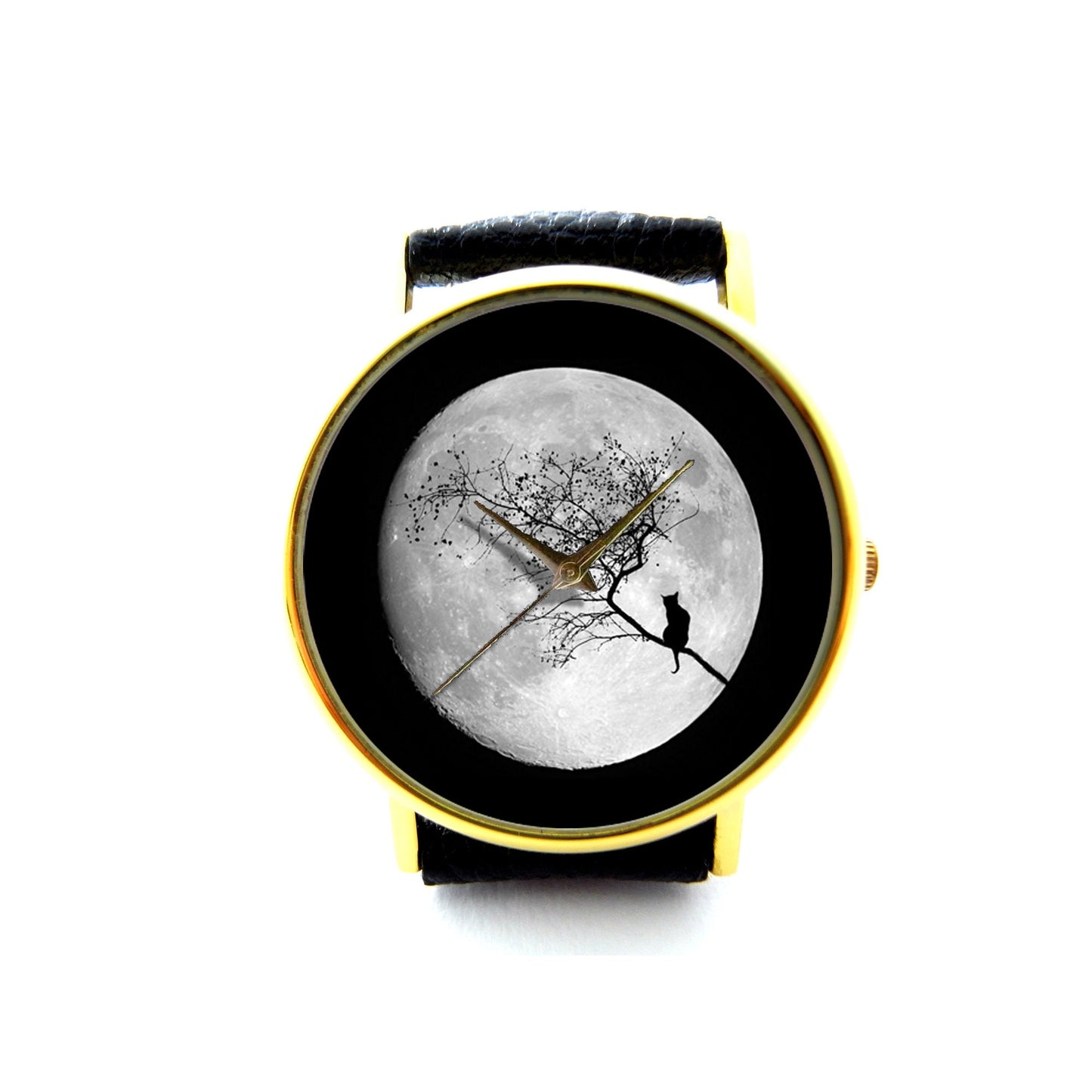 Cat On The Moon, Cat On The Moon Leather Watch, Unisex Watch, Ladies Watch, Mens Watch, Cat On The Moon Jewelry