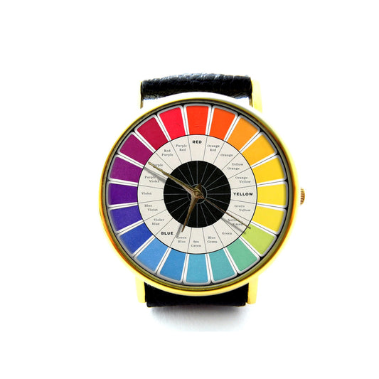 Vintage Color Wheel Leather Watch, Color Wheel, Color Wheel Accessory, Ladies Watch, Unisex Watch, Color Wheel Jewelry, Pattern 3