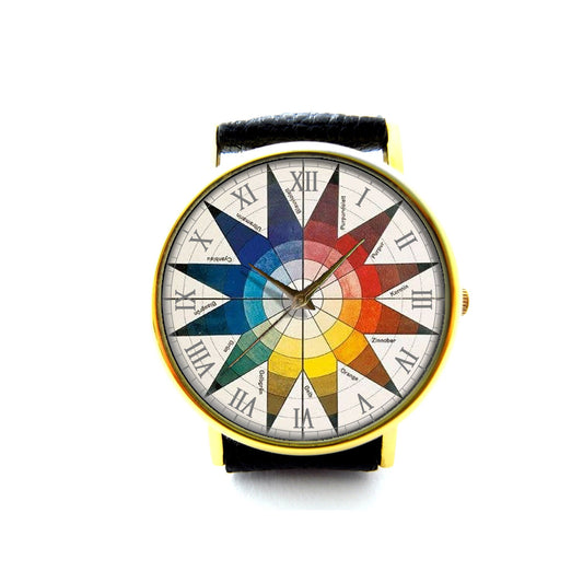 Vintage Star Color Wheel Leather Watch, Color Wheel, Color Wheel Accessory, Ladies Watch, Unisex Watch, Color Wheel Jewelry, Pattern 4