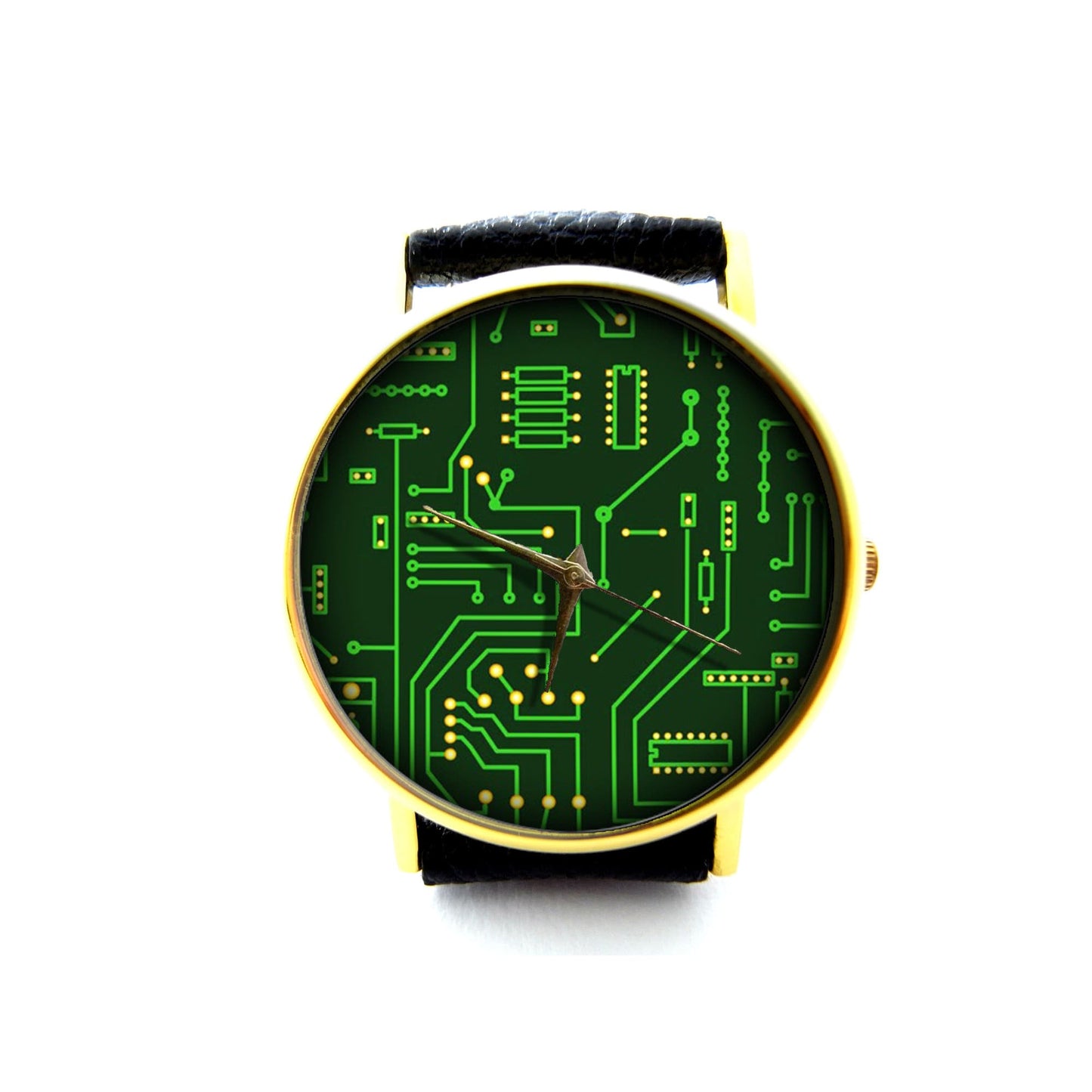 Circuit Board Leather Watch, Unisex Watch, Ladies Watch, Mens Watch, Circuit Board Jewelry, Pattern 4