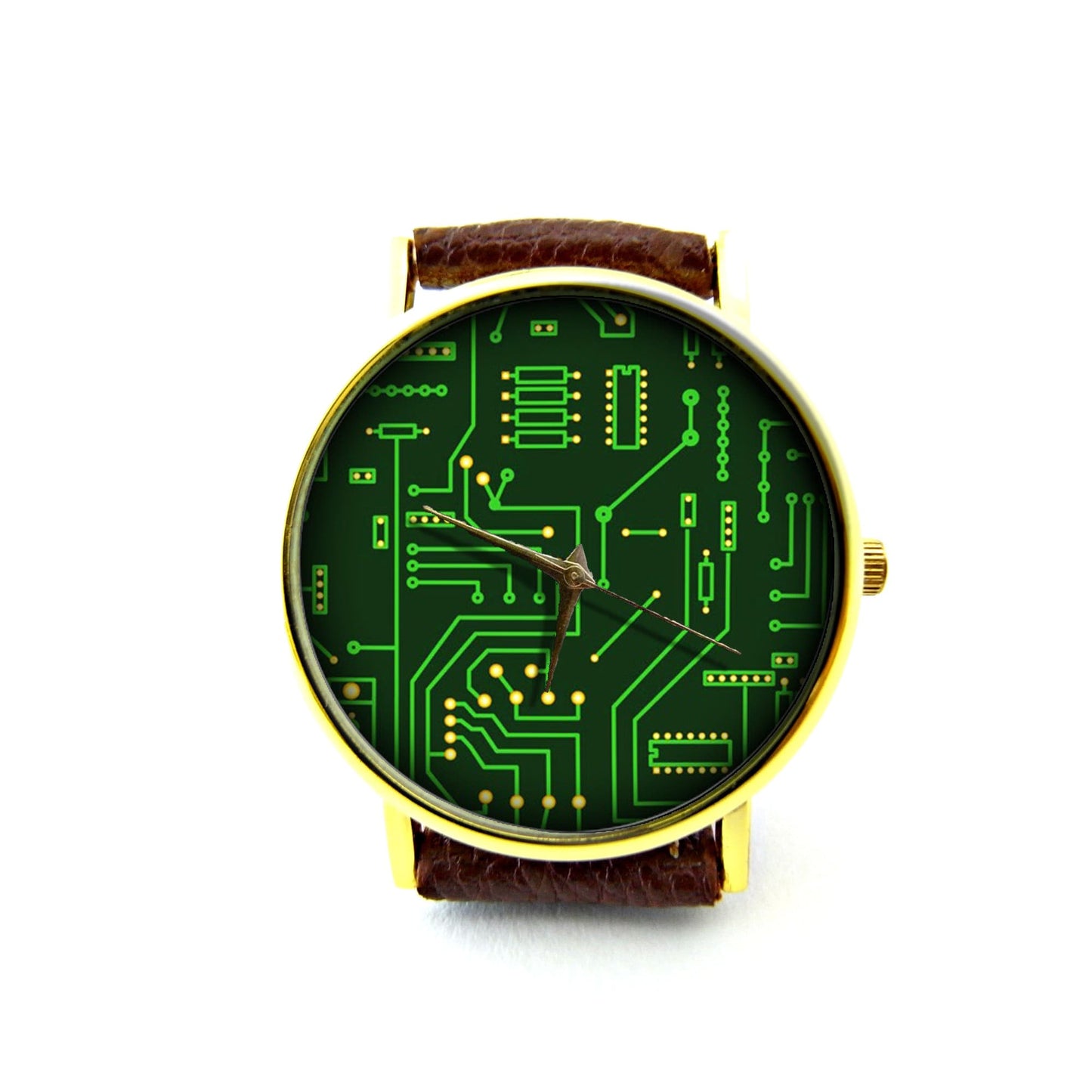 Circuit Board Leather Watch, Unisex Watch, Ladies Watch, Mens Watch, Circuit Board Jewelry, Pattern 4