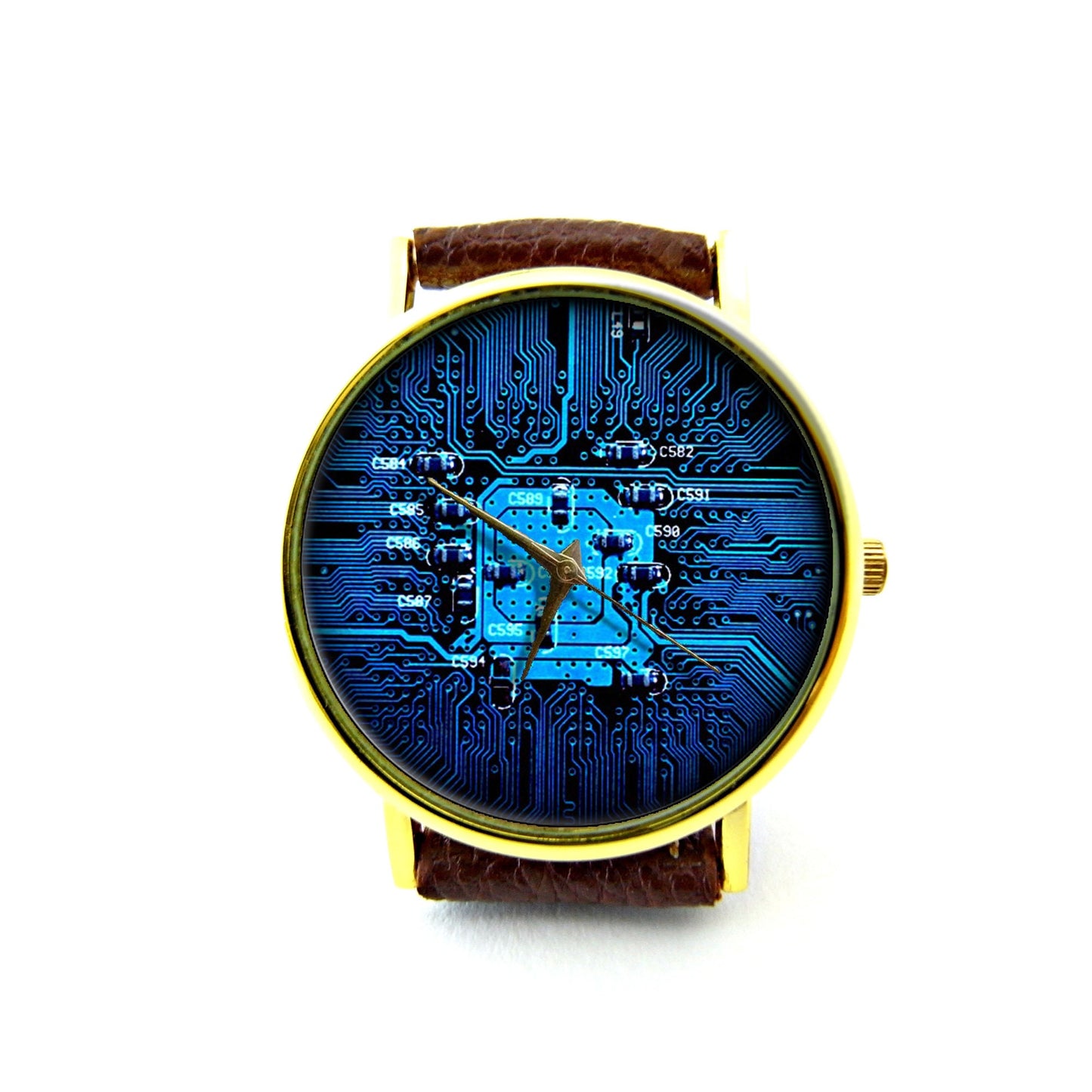 Circuit Board Leather Watch, Unisex Watch, Ladies Watch, Mens Watch, Circuit Board Jewelry, Pattern 2