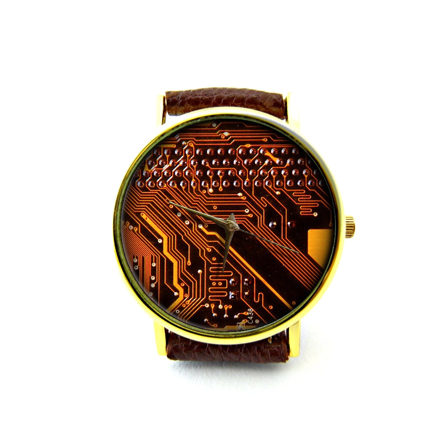 Circuit Board Leather Watch, Unisex Watch, Ladies Watch, Mens Watch, Circuit Board Jewelry, Pattern 3