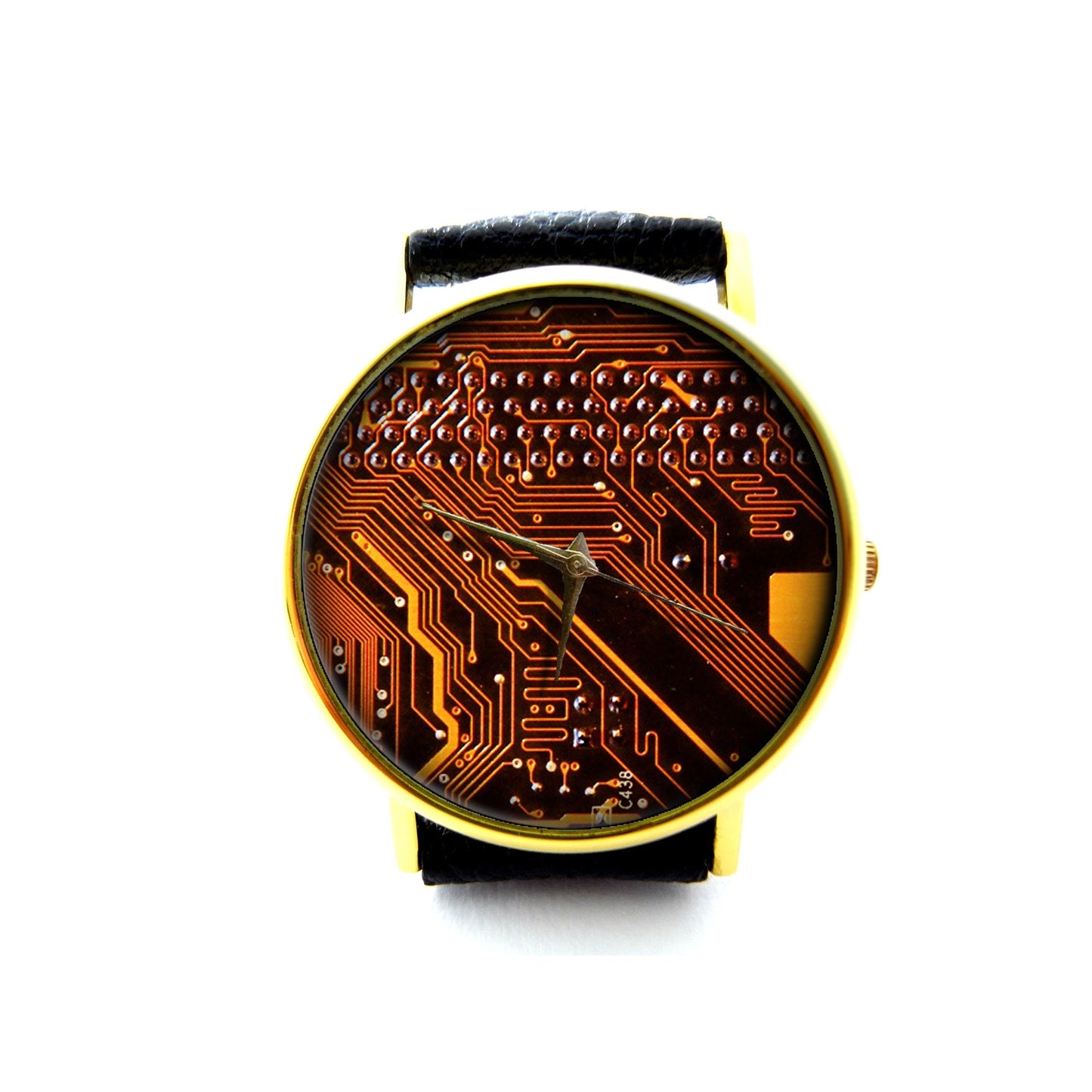 Circuit Board Leather Watch, Unisex Watch, Ladies Watch, Mens Watch, Circuit Board Jewelry, Pattern 3