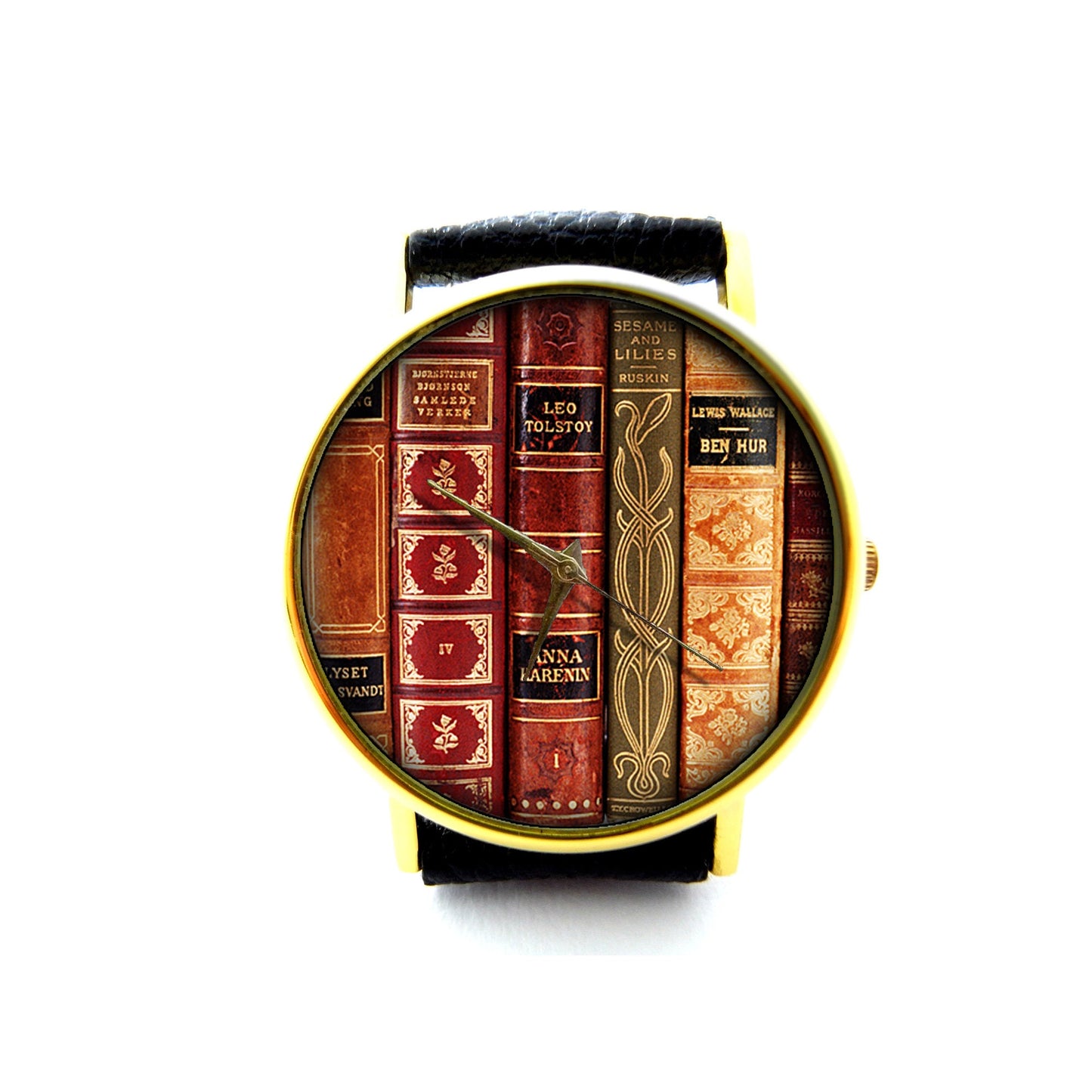 Library Book Leather Watch, Unisex Watch, Ladies Watch, Mens Watch, Pattern 1