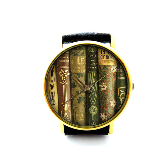 Library Book Leather Watch, Unisex Watch, Ladies Watch, Mens Watch, Pattern 2