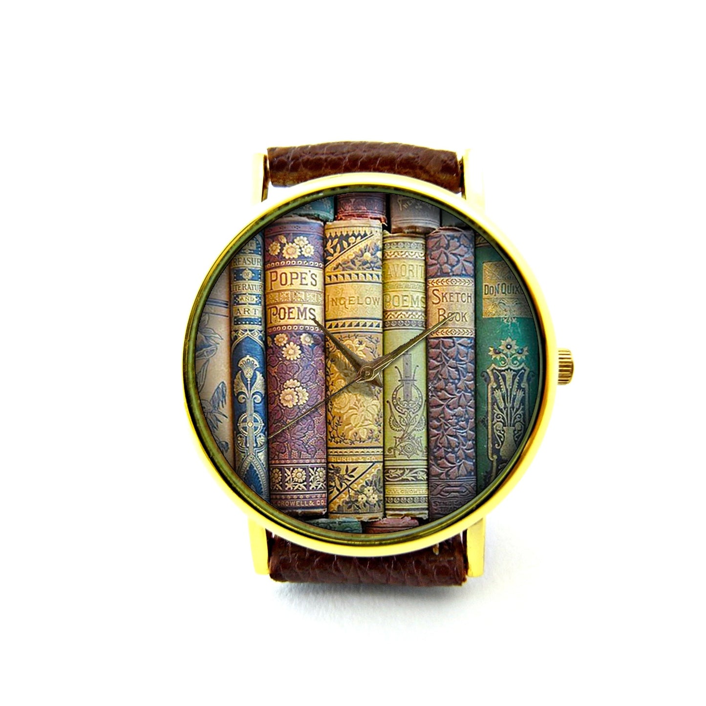 Library Book Leather Watch, Unisex Watch, Ladies Watch, Mens Watch, Pattern 3