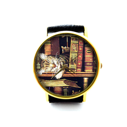 Library Book Leather Watch, Unisex Watch, Ladies Watch, Mens Watch, Pattern 4