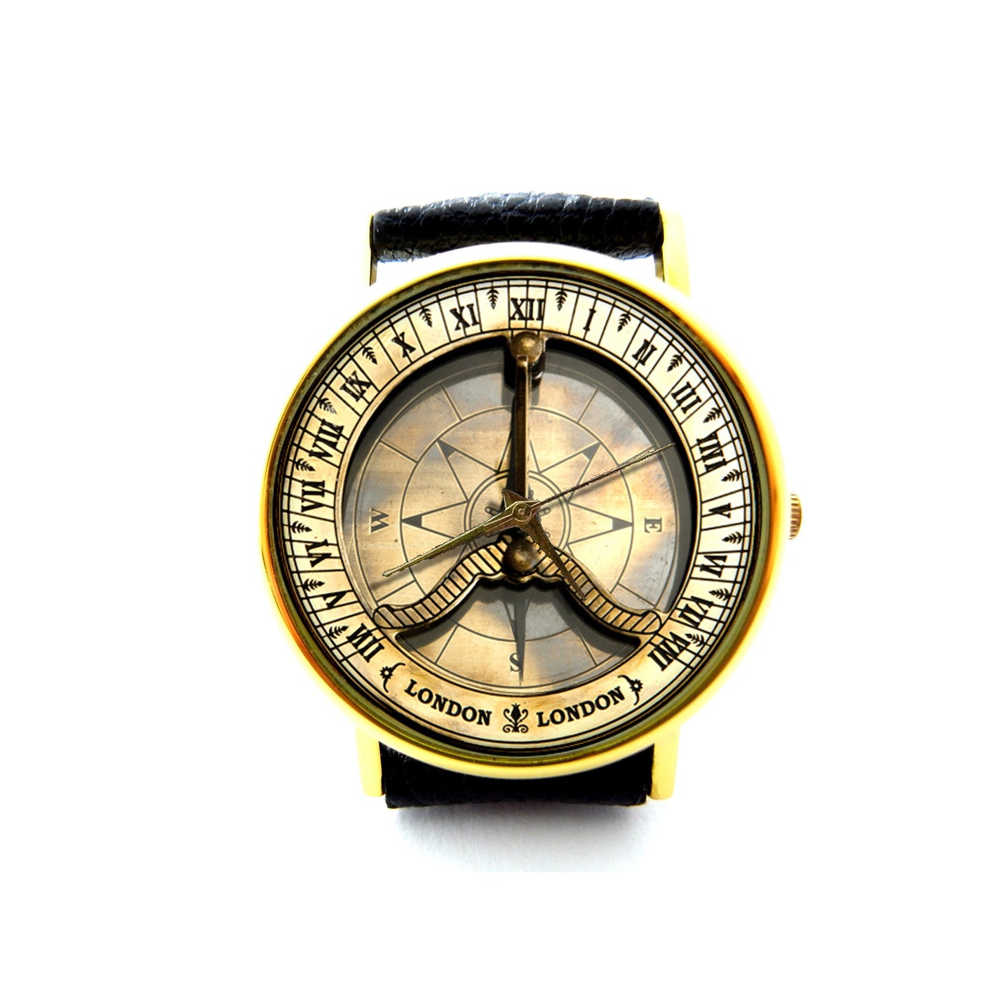 Compass Leather Watch, Vintage Compass Watch, Antique Compass Watch, Compass Watch, Ladies Mens Watch, Compass Jewelry, Pattern 1