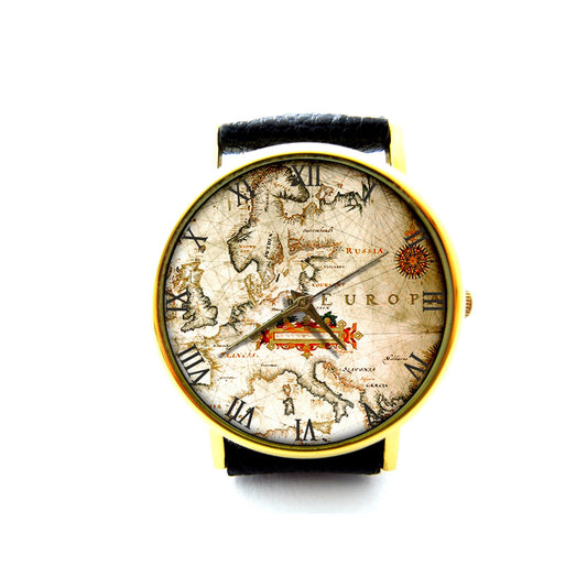 World Map Leather Watch, Map Watch, Vintage Map Watch, Antique Map Watch, Ladies Watch, Mens Watch, Map Jewelry, Pattern 2