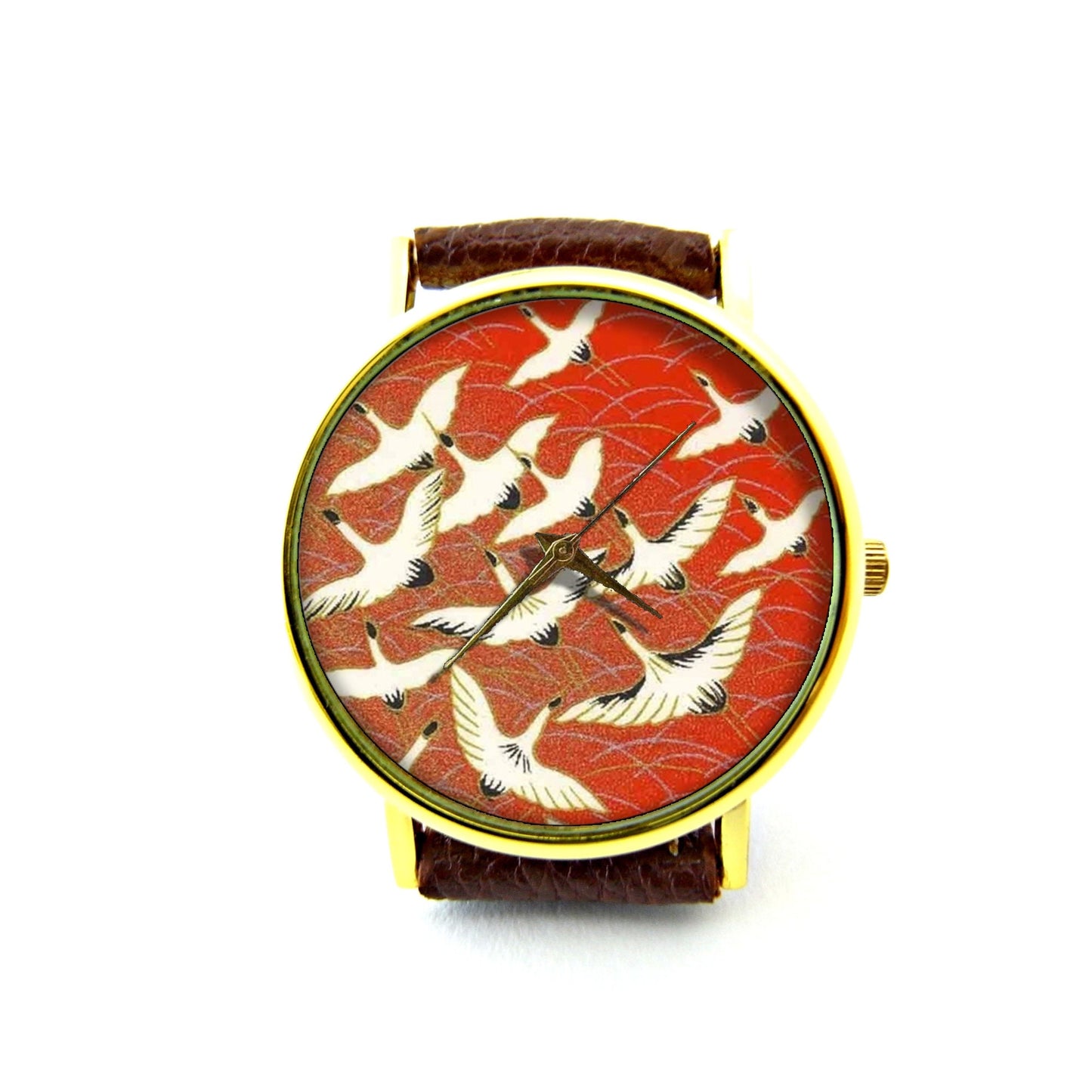 Snow Geese Leather Watch, Bird Leather Watch, Japanese Art Leather Watch, Unisex Watch, Ladies Watch, Mens Watch, Pattern 3