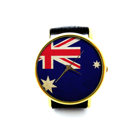 Australia Flag Leather Watch, Flag Accessory, Unisex Watch, Ladies Watch, Men Watch, Flag Jewelry, Pattern 6