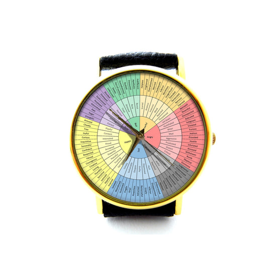 Wheel Of Emotions Leather Watch, Wheel Of Emotions Ladies Watch, Unisex Watch, Wheel Of Emotions Jewellery