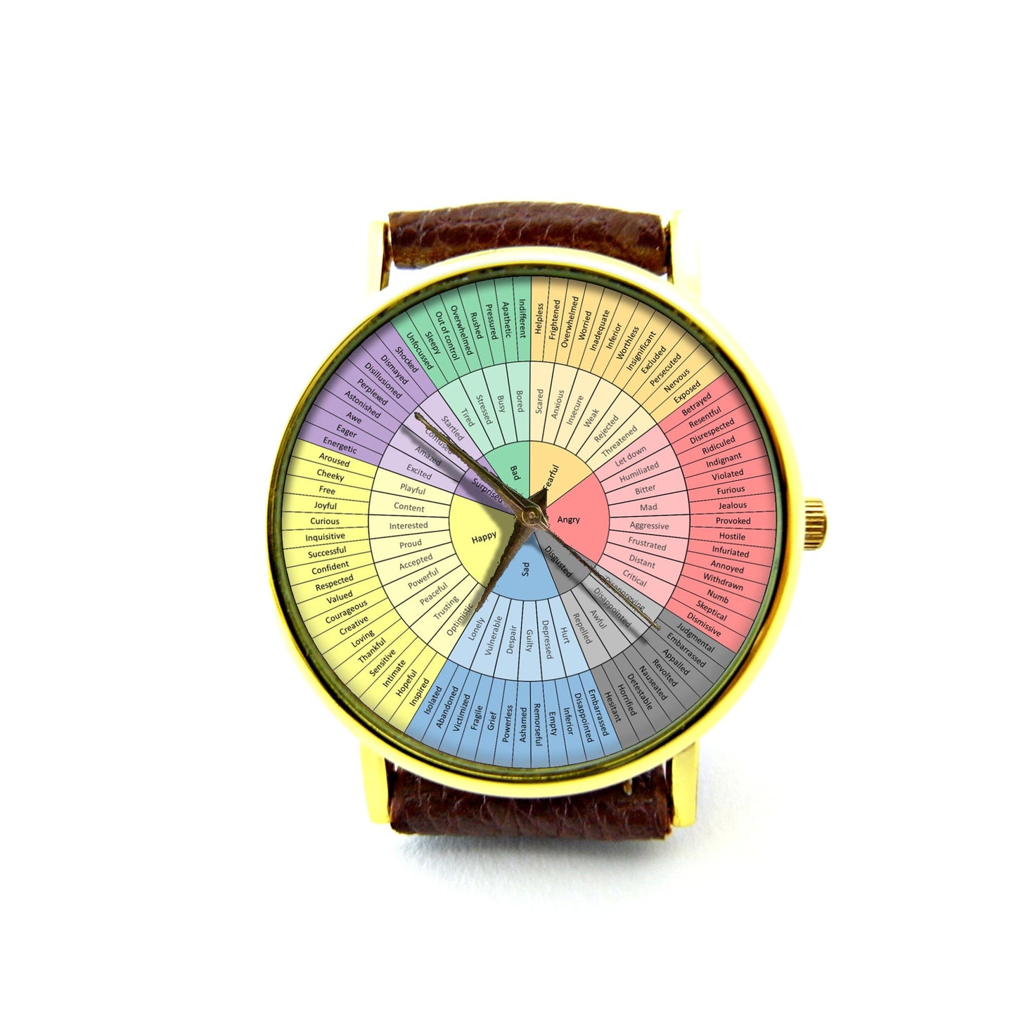 Wheel Of Emotions Leather Watch, Wheel Of Emotions Ladies Watch, Unisex Watch, Wheel Of Emotions Jewellery