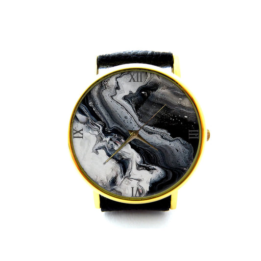 Black Marble Leather Watch, Black Marble Ladies Watch, Unisex Watch, Black Marble Jewellery