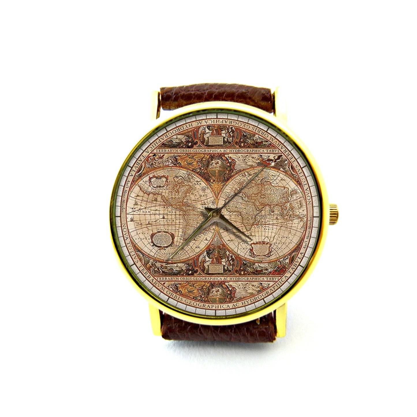 Antique World Map Leather Watch, World Map Ladies Watch, Unisex Watch, Map Jewellery