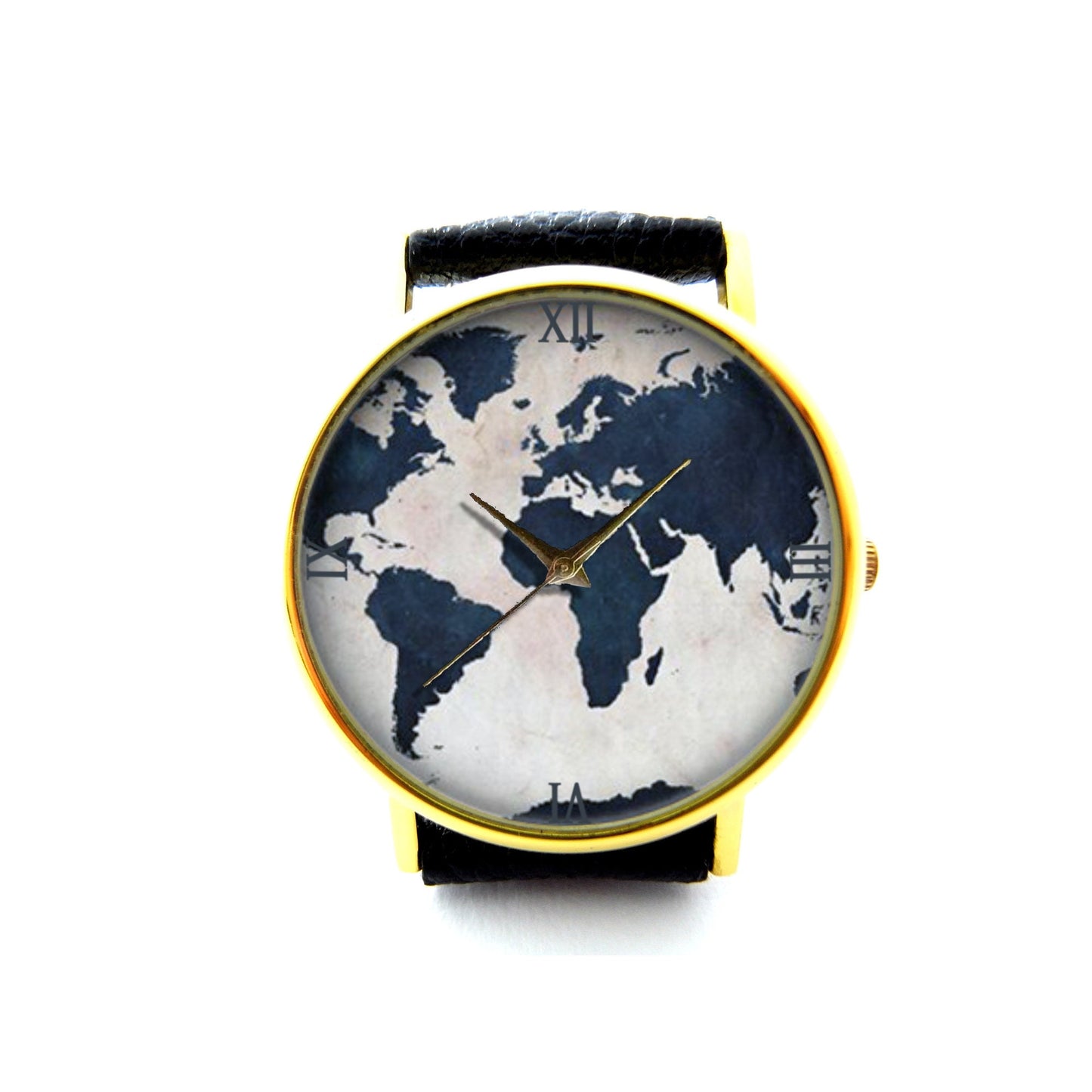 World Map Leather Watch, World Map Ladies Watch, Unisex Watch, Map Jewellery