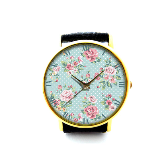 Vintage Flower Leather Watch, Flower Ladies Watch, Unisex Watch, Flower Jewellery