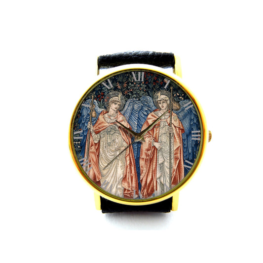 Two Angels Art Leather Watch, Ladies Watch, Unisex Watch, Angels Art Jewellery