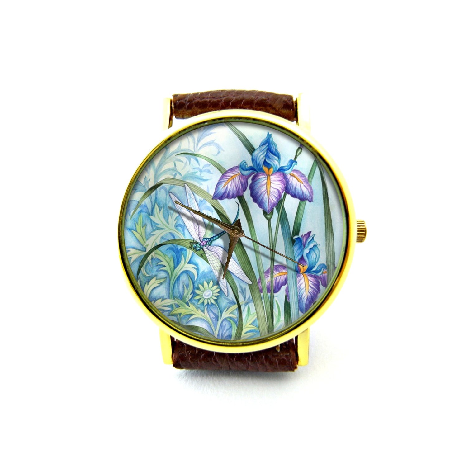 Dragonfly and Iris Leather Watch, Dragonfly and Iris Ladies Watch, Unisex Watch, Iris Jewellery