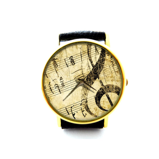 Treble clef music Leather Watch, Music Ladies Watch, Unisex Watch, Music Jewellery