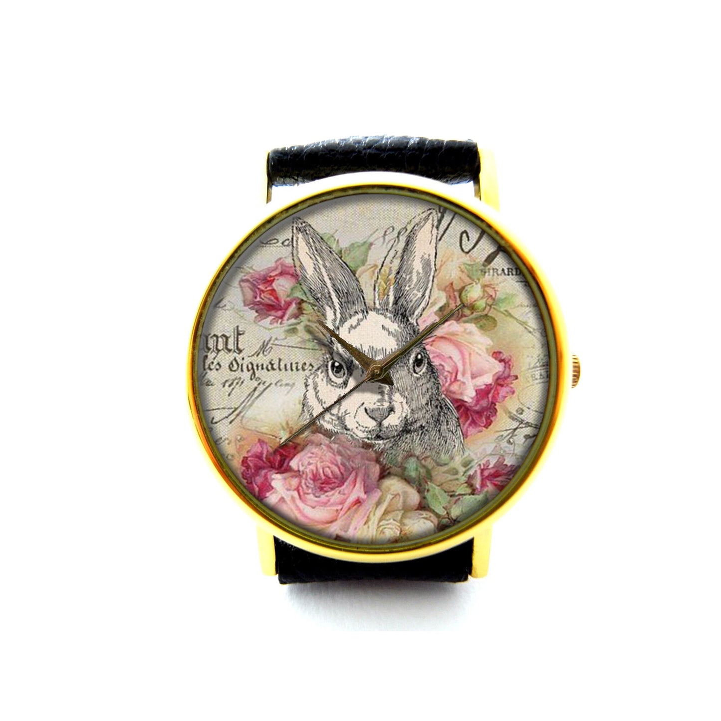 Rose rabbit Leather Watch, Rabbit Watch, Unisex Watch, Rabbit Jewelry