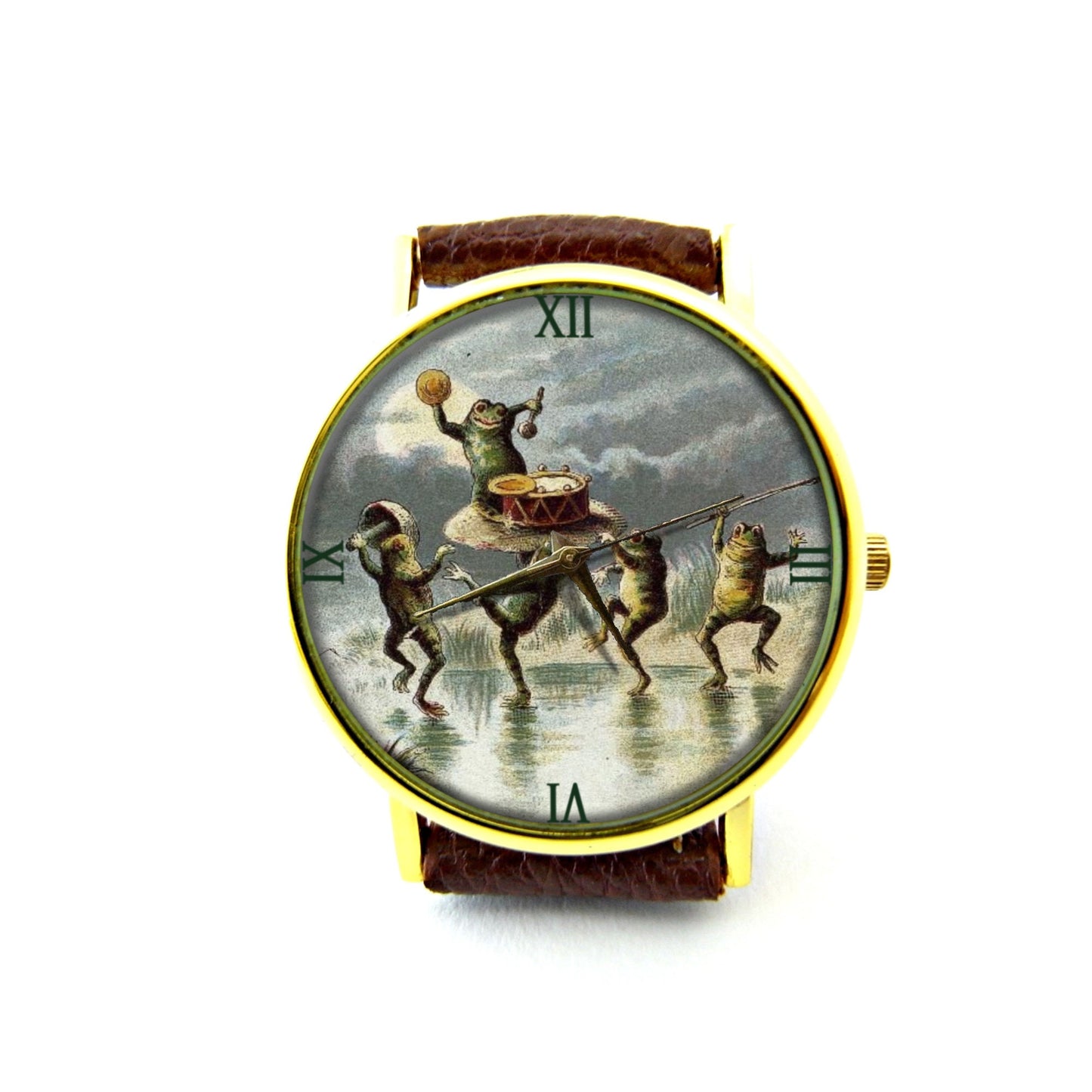 Frogs's Party Leather Watch, Frog Chorus Ladies Watch, Unisex Watch, Funny Frog Jewellery