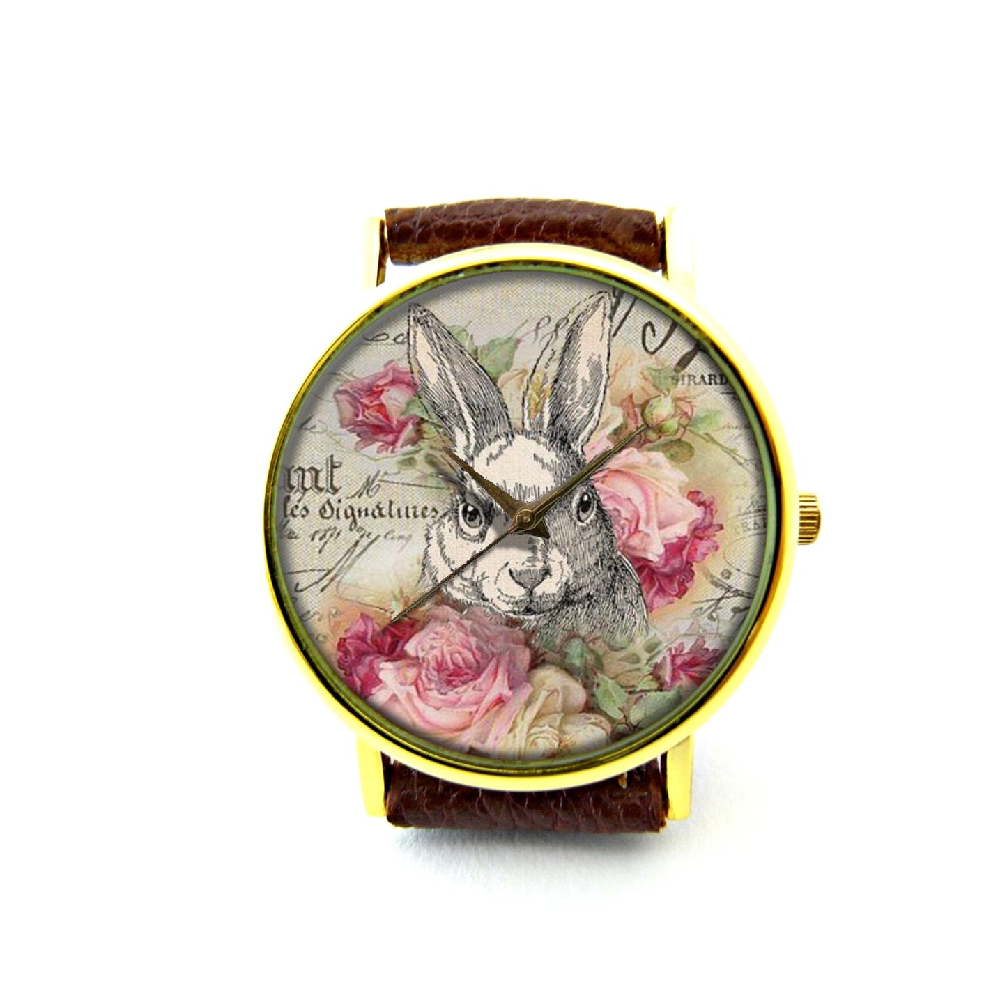 Rose rabbit Leather Watch, Rabbit Watch, Unisex Watch, Rabbit Jewelry