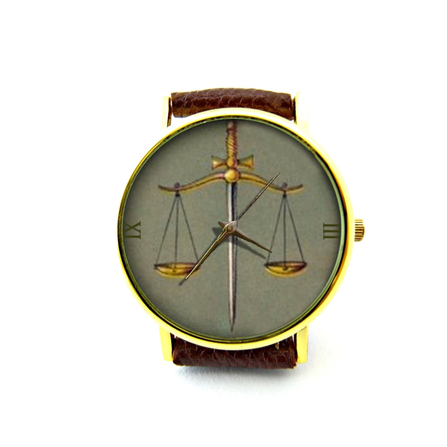 Vintage Scales of Justice Leather Watch, Barrister Gift, Lawyer Ladies Watch, Unisex Watch, Law Jewellery