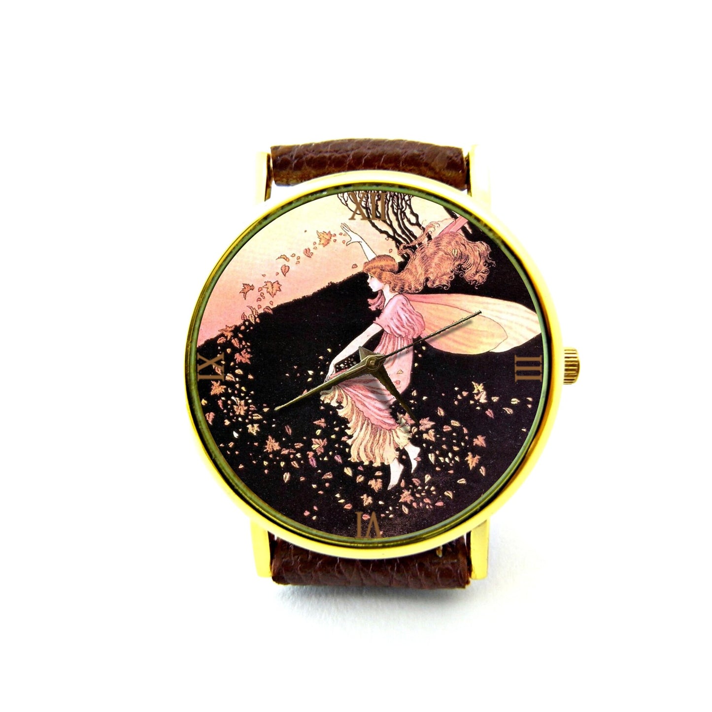 Autumn Fairy Leather Watch, Antique Fairy Ladies Watch, Unisex Watch, Fairy Tale Jewelry