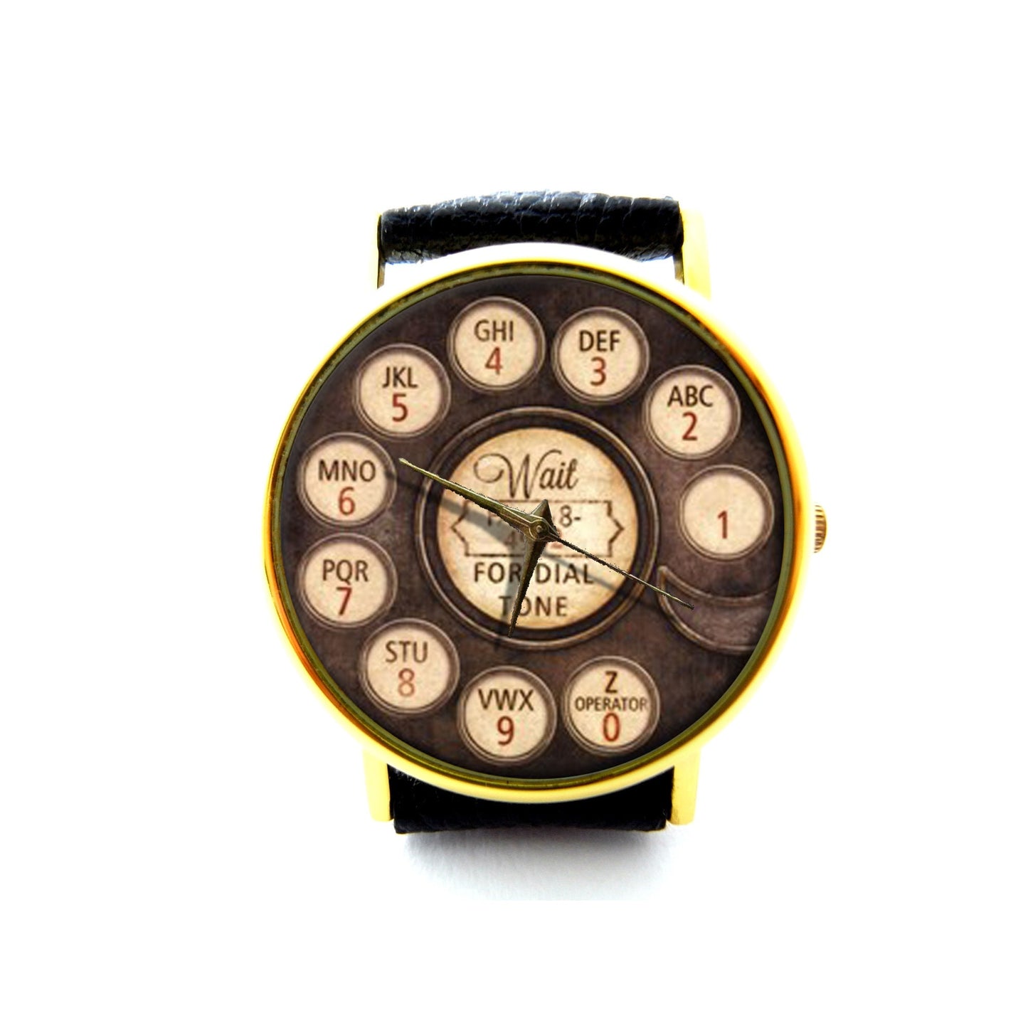 Retro Rotary Telephone Art Leather Watch, Telephone Art Ladies Watch, Unisex Watch, Telephone Jewelry