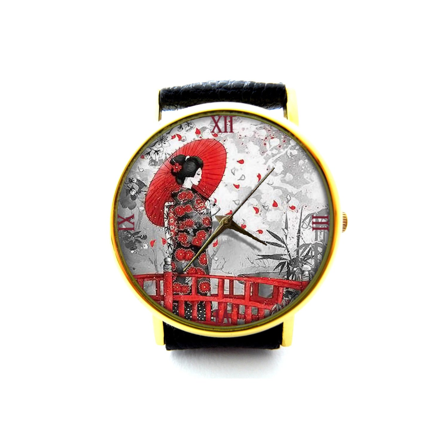 Japanese Art Leather Watch, Japan Culture Ladies Watch, Unisex Watch, Japanese Art Jewelry