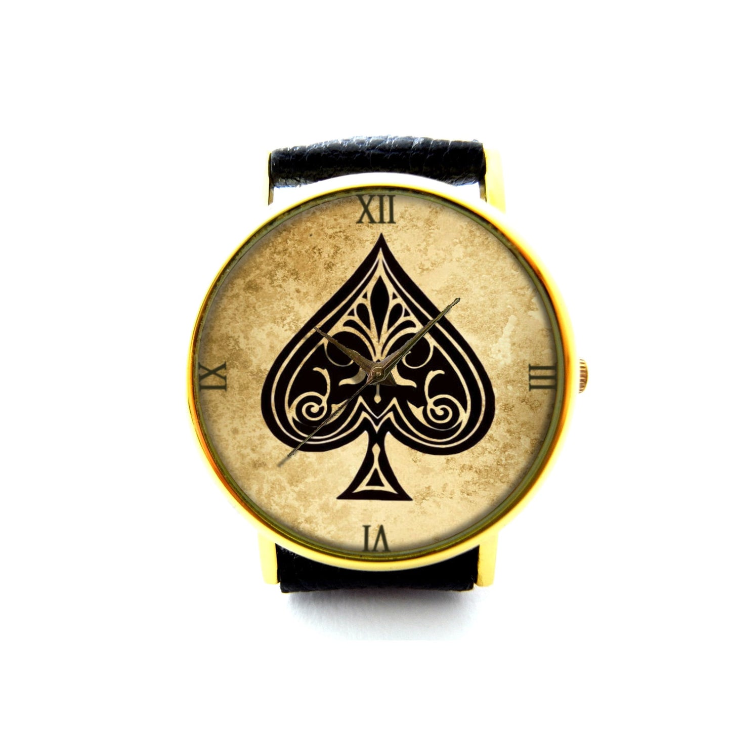 Ace of Spades Leather Watch, Antique Playing Card Ladies Watch, Unisex Watch, Poker Player Jewelry