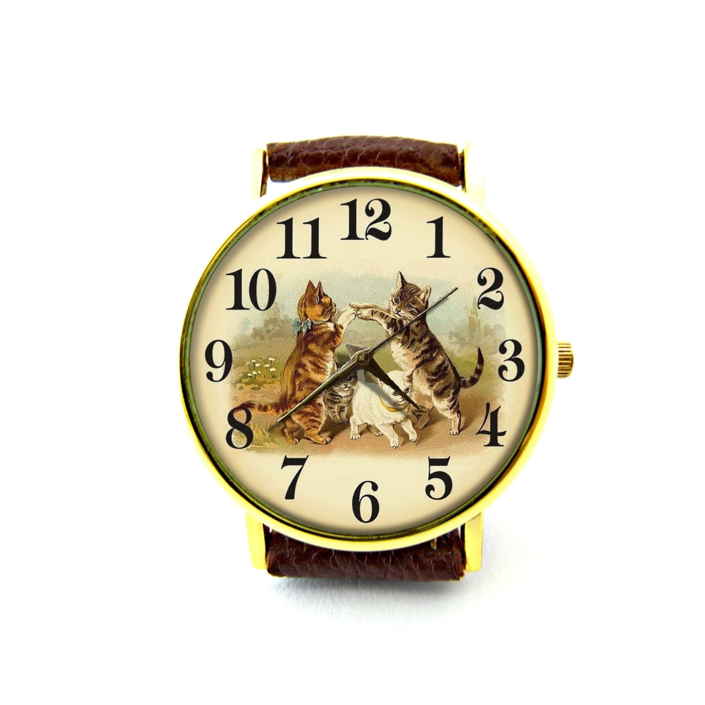 Vintage Cat Leather Watch, Cat Art Watch, Unisex Watch, Cute Cat Lovely Cat Jewelry