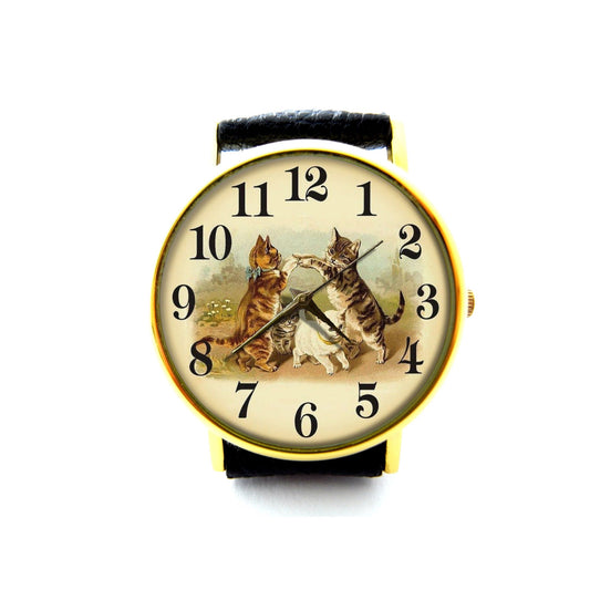 Vintage Cat Leather Watch, Cat Art Watch, Unisex Watch, Cute Cat Lovely Cat Jewelry