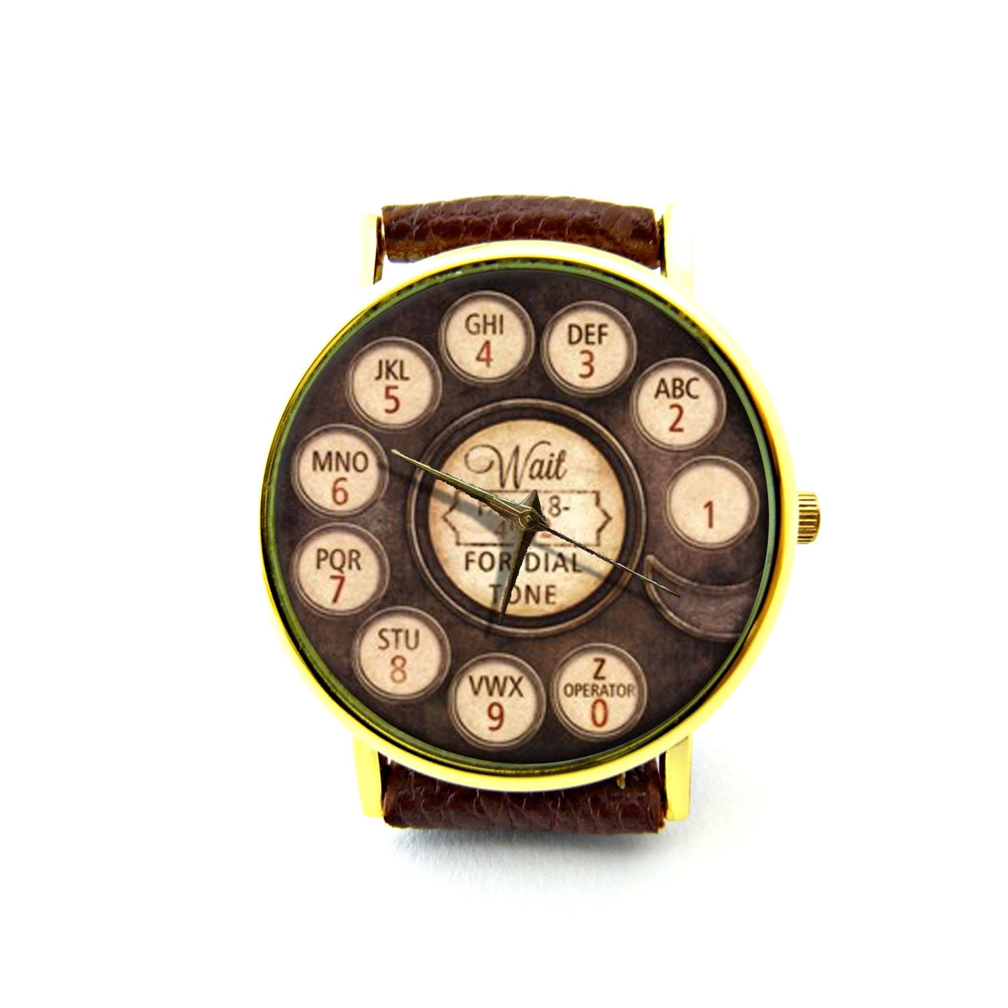 Retro Rotary Telephone Art Leather Watch, Telephone Art Ladies Watch, Unisex Watch, Telephone Jewelry